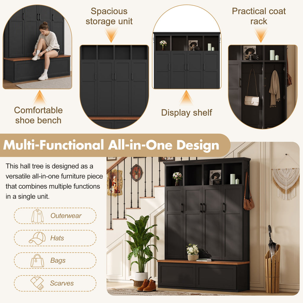 Hall Tree With 4 Hidden Cabinets