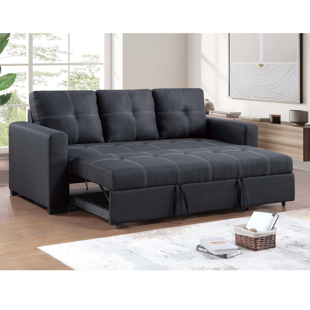 Sectional Sofa Pull Out Bed Upholstered Tufted Convertible Couch - Black