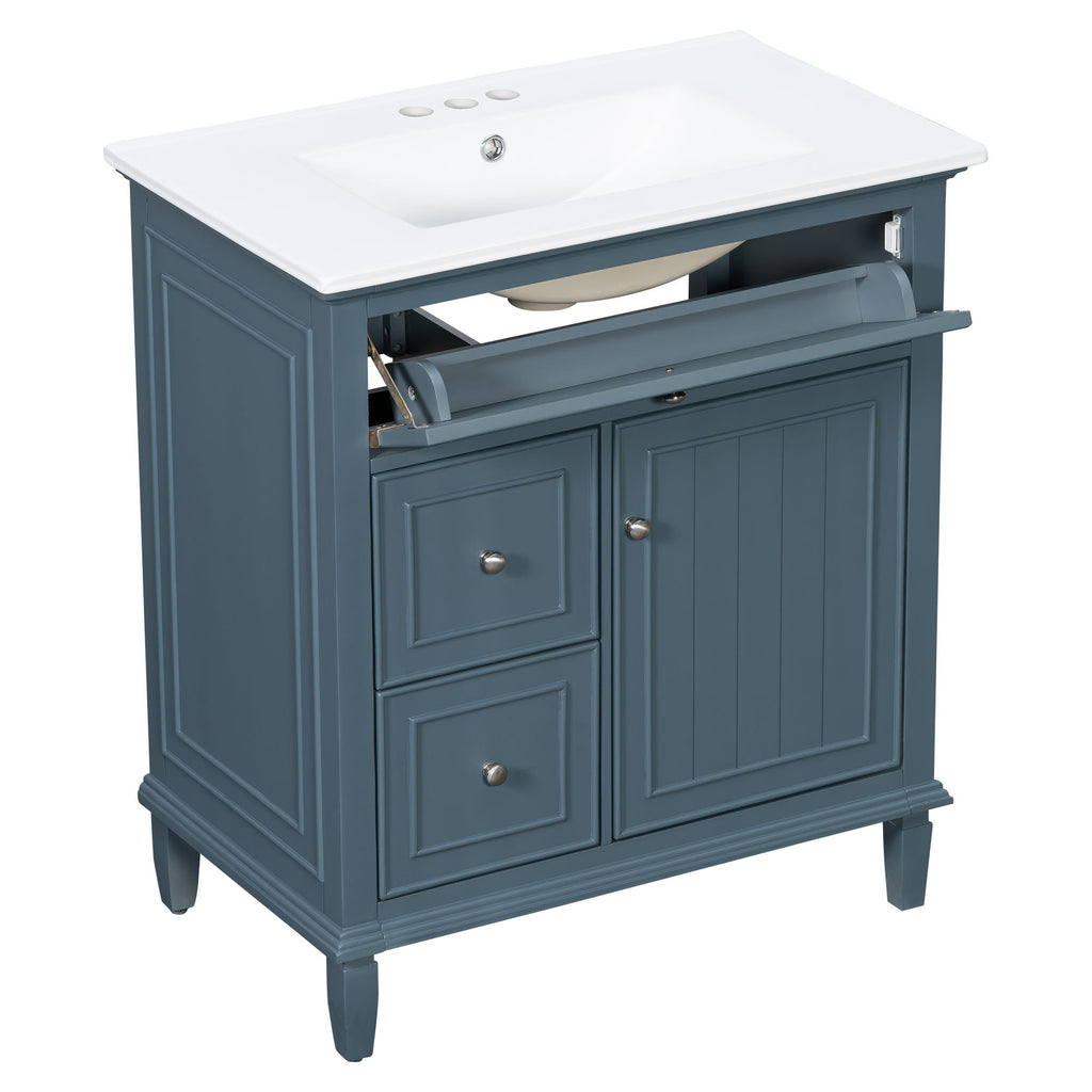 Modern Bathroom Vanity With Sink, Adjustable Shelf, Flip Drawer & 2 Drawers