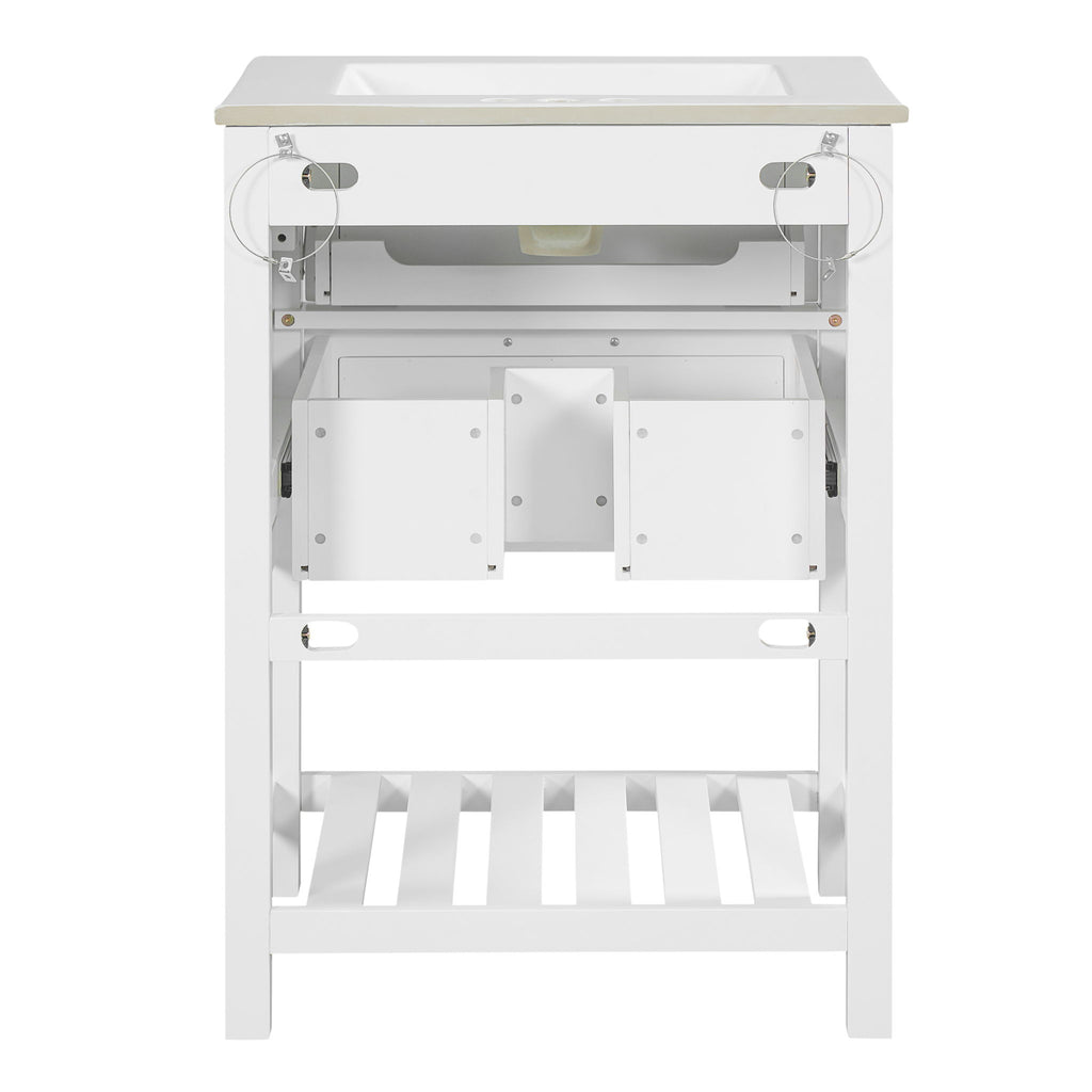 Modern Bathroom Vanity With Integrated Sink, Cabinet With 1 Deep Drawer And 1 Tip-Out Drawer