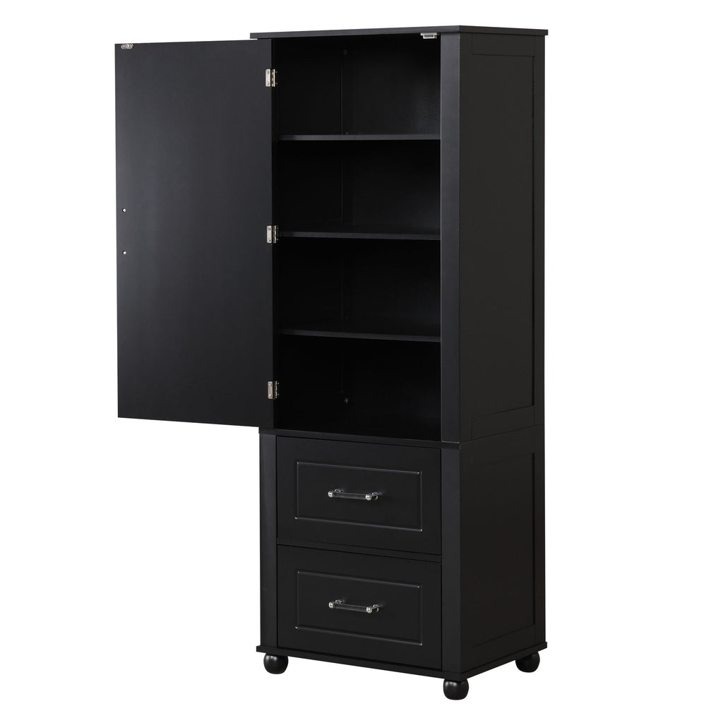 Tall Freestanding Bathroom Storage Cabinet With 2 Drawers And Adjustable Shelf