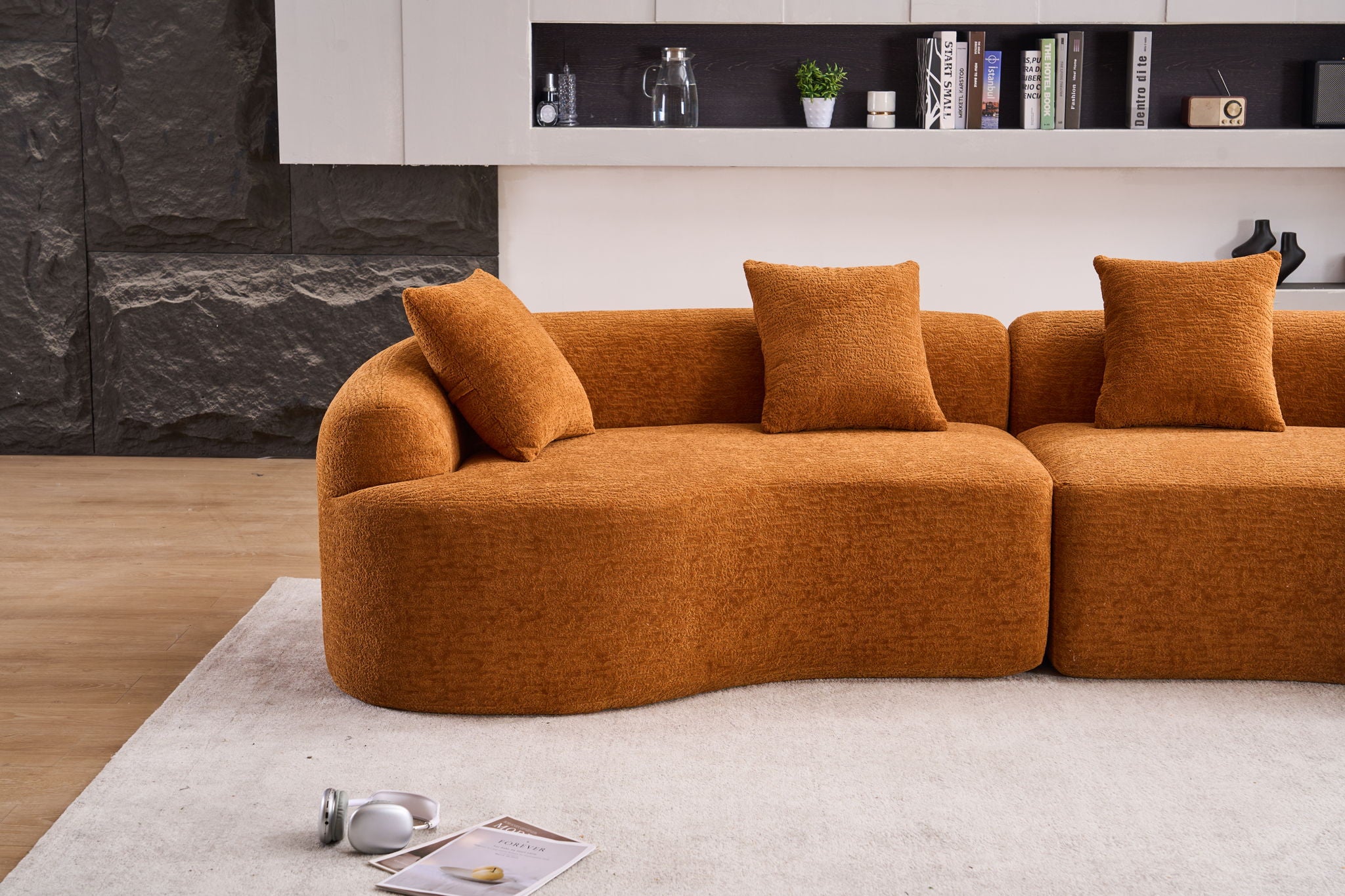 4 Seater Sofa With Fabric, 30D, 60 Hardness Full Sponge, 4 Pillow For Living Room, Home Furniture Sleeper Sectional Sofa For Apartment