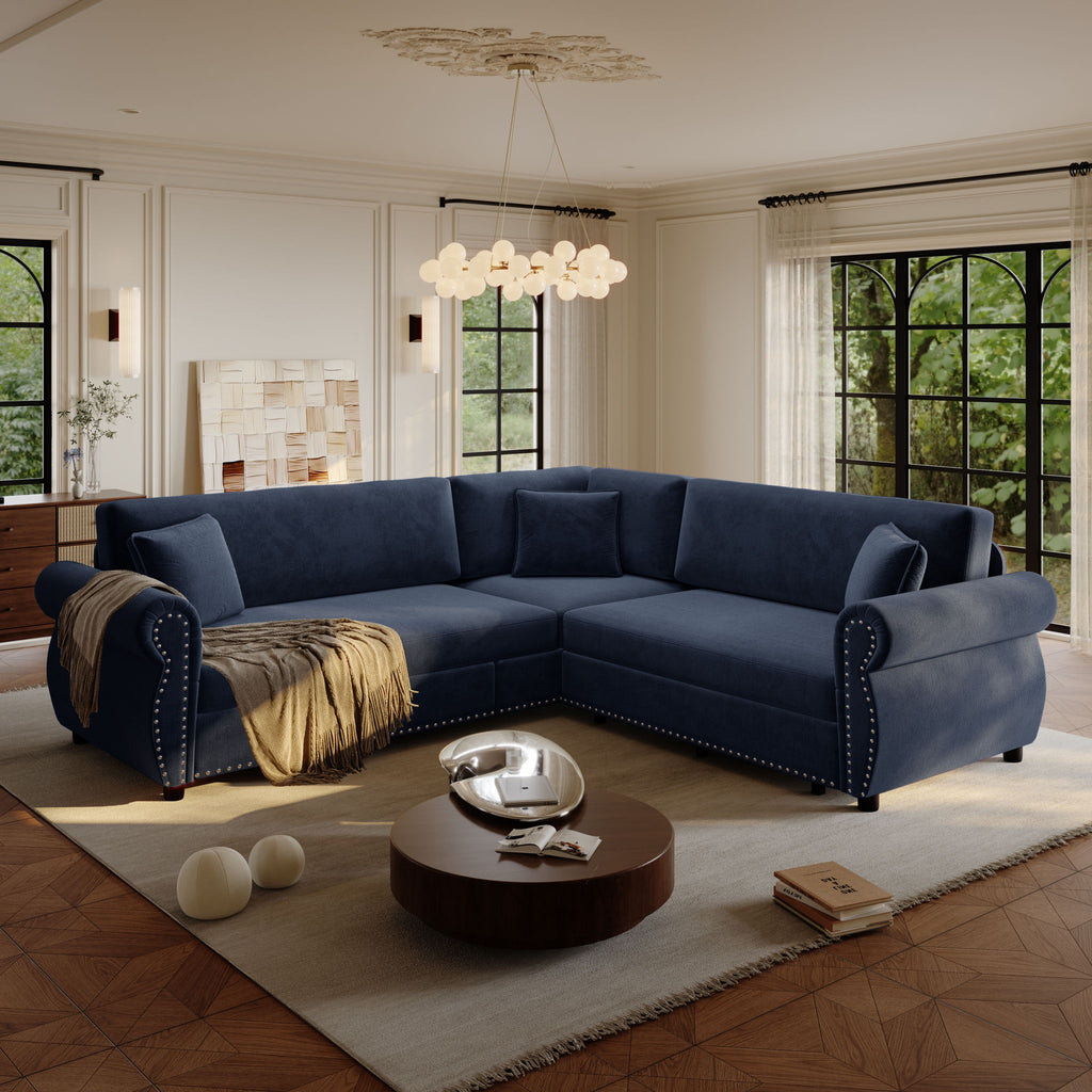 L-Shaped Sofa Couch With Pull-Out Bed