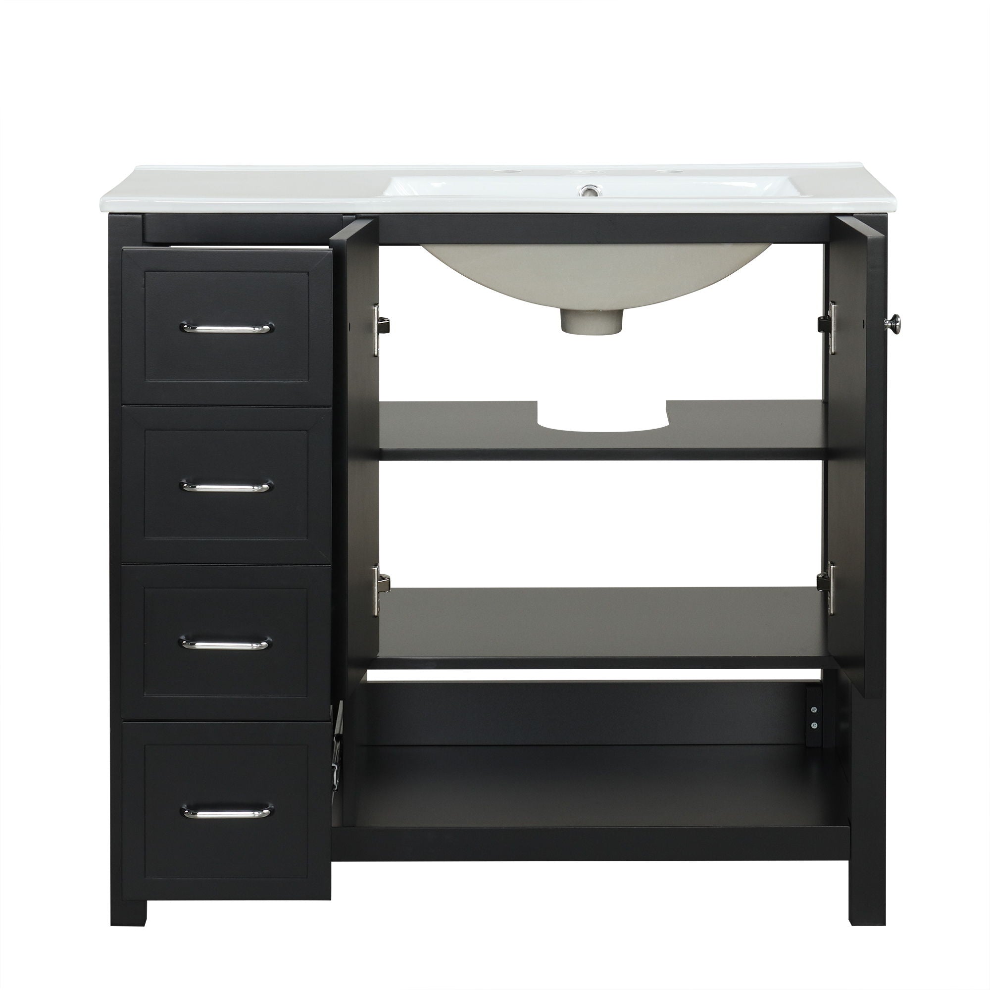 Bathroom Vanity With Sink Top, Bathroom Vanity Cabinet With 2 Doors And 2 Drawers, Open Shelf