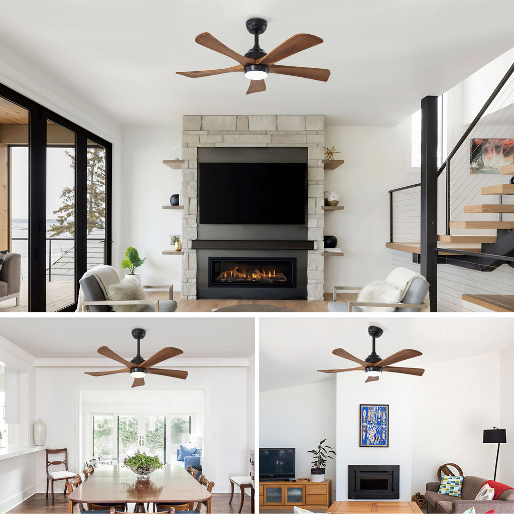 5 Blades Ceiling Fan With Lights Remote Control - Matte Black