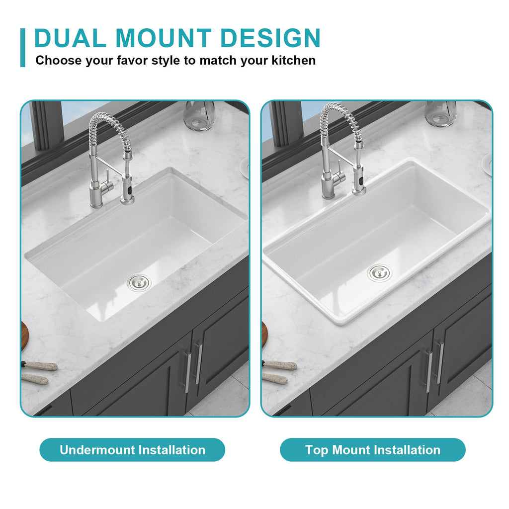 Undermount Workstation Single Bowl Porcelain Ceramic Kitchen Sink