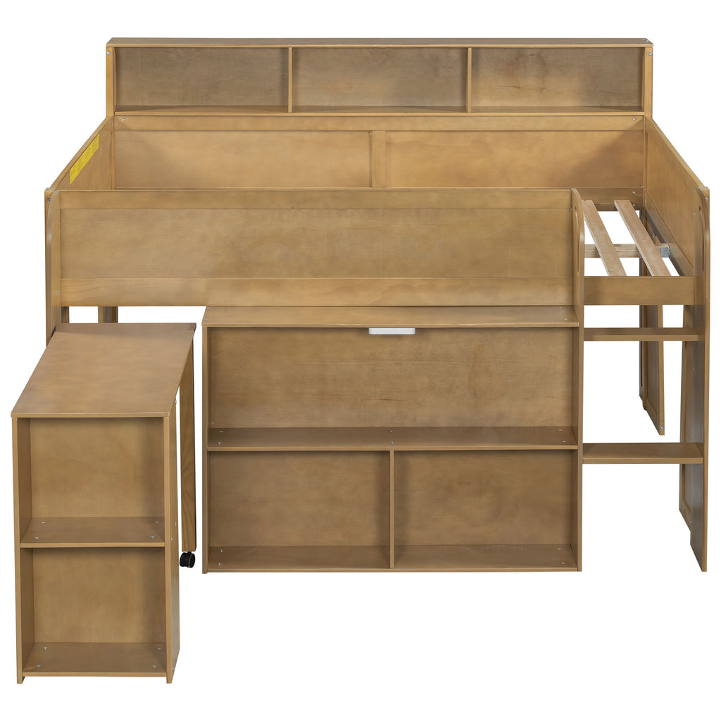 Loft Bed With Built-In Desk, LED Lighting, And Multiple Storage Shelves