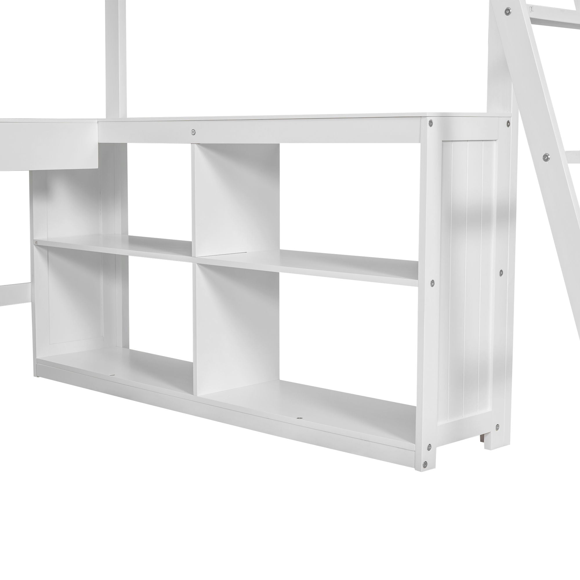 Loft Bed With U Shaped Desk, Drawers, And Storage Shelves