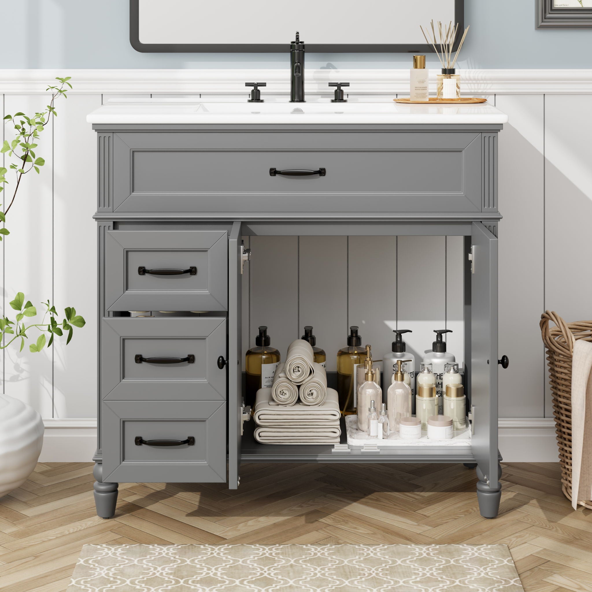 Bathroom Vanity With Sink, Freestanding Cabinet & Drawers