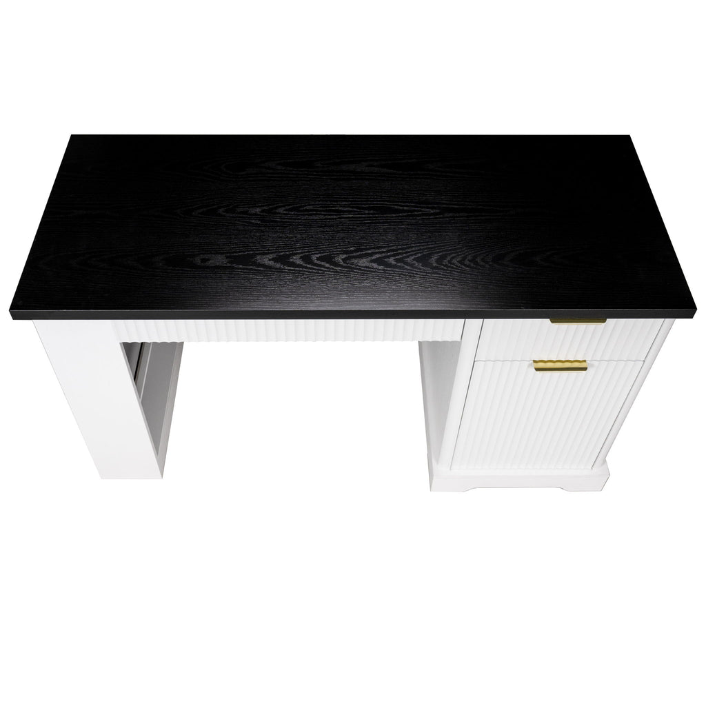 Modern Fluted Office Desk With Storage Cabinet
