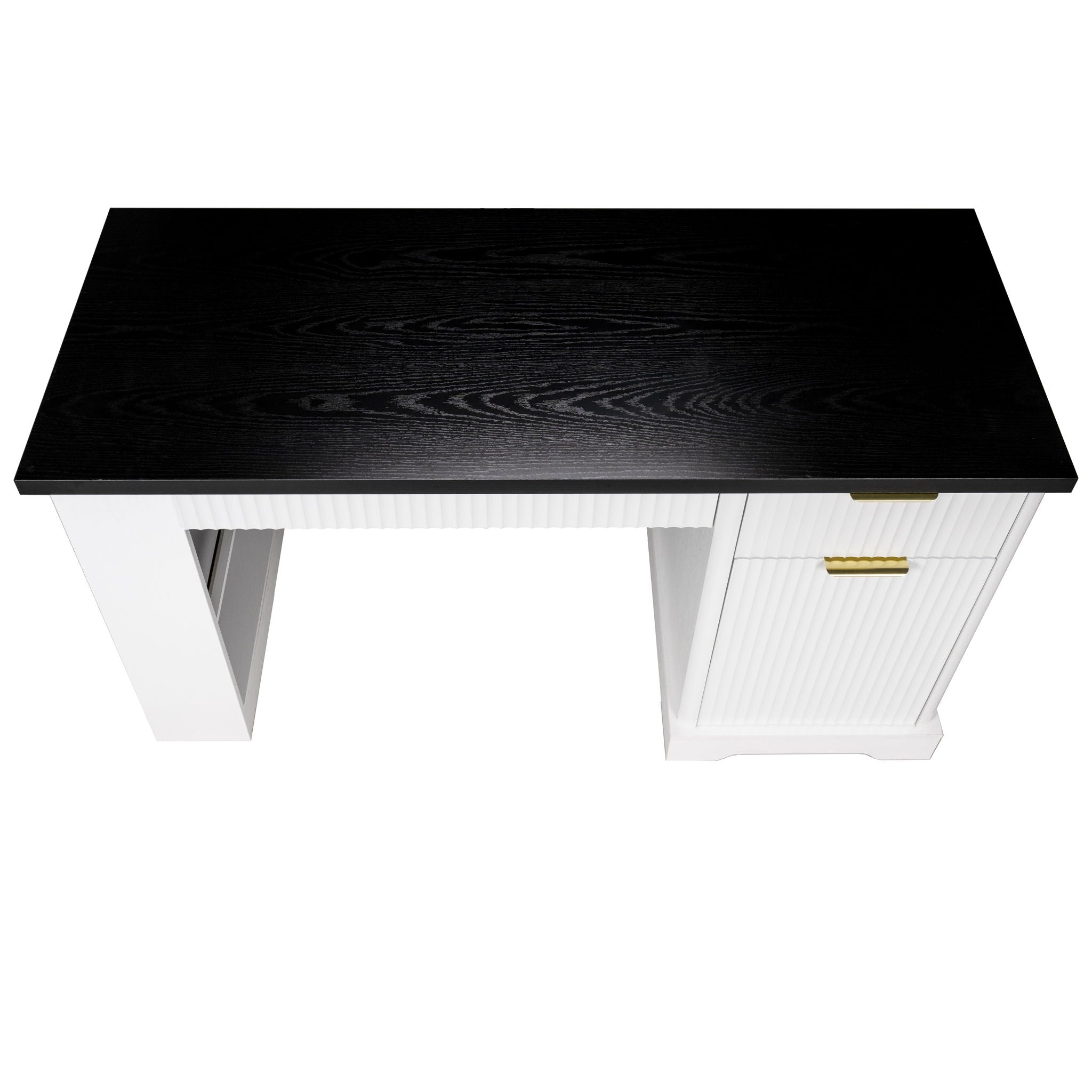 Modern Fluted Office Desk With Storage Cabinet