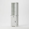 Pantry Cabinet With LED Lights And Barn Door With Tempered Glass Shelves - White