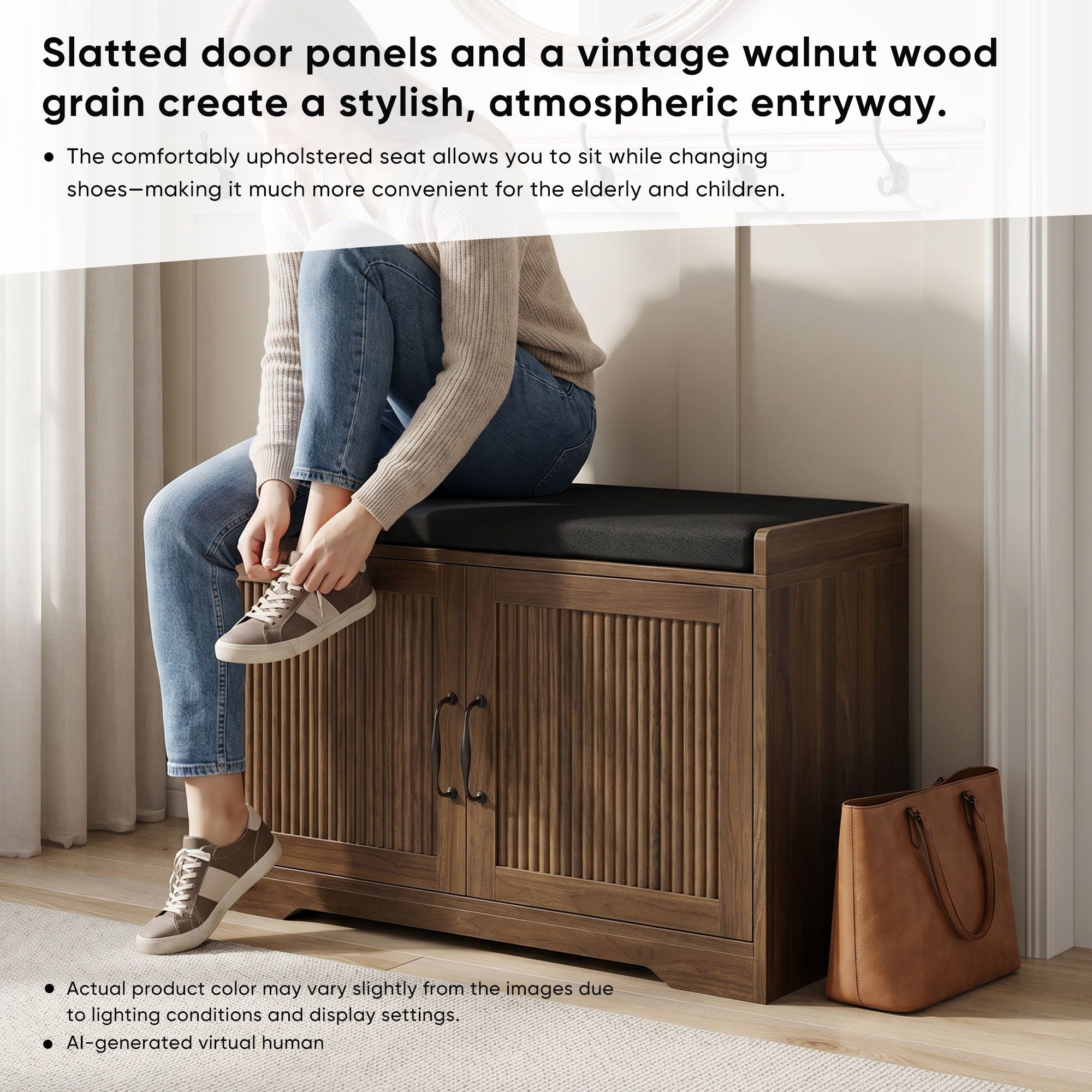 Entryway Shoe Bench With Double Doors