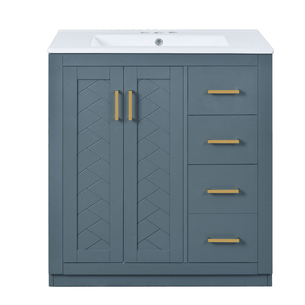 Bathroom Vanity With Sink, Storage Cabinet, Freestanding Set With 3 Drawers & Soft Closing Doors
