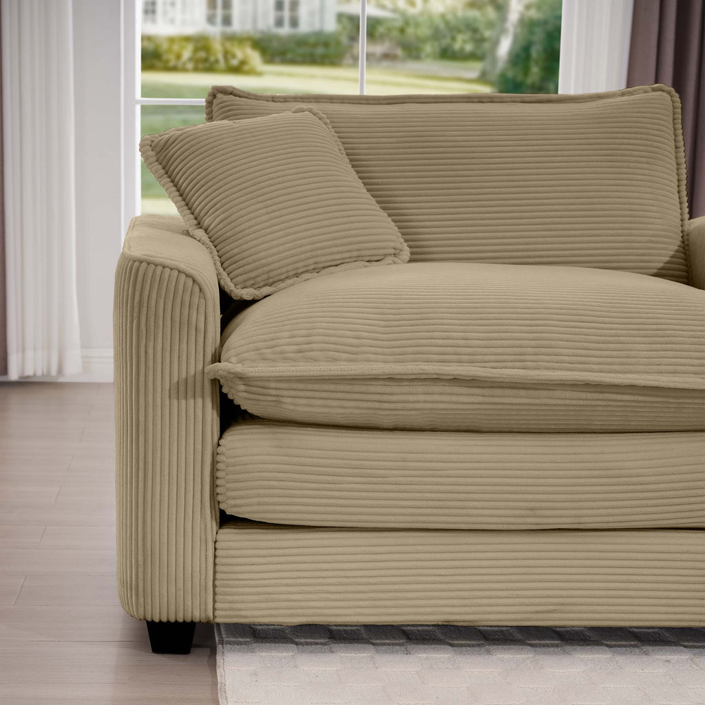 Modern Upholstered 4 Seater Fabric Sofa With Arm And Throw Pillows
