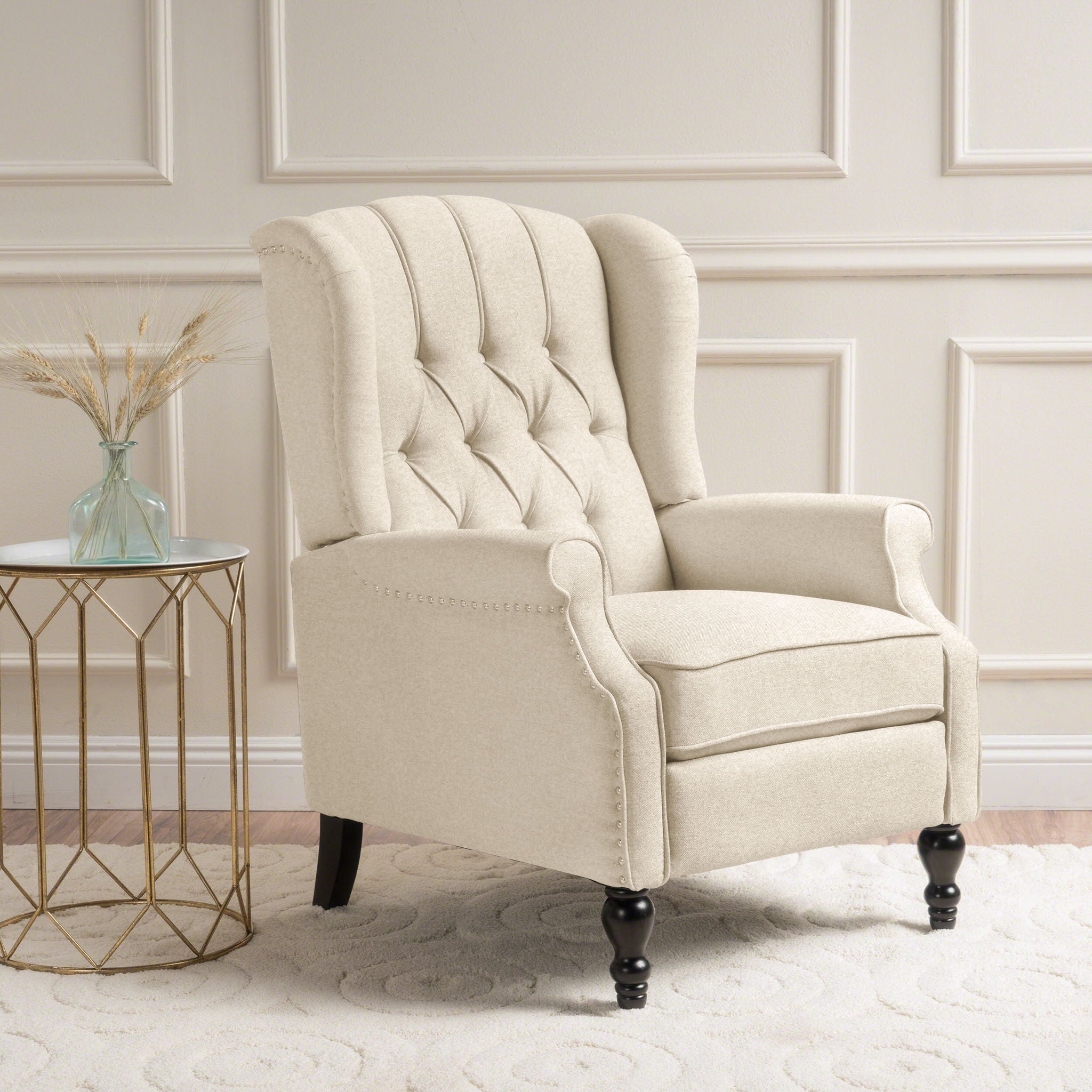 Armchair Recliner With Pushback Mechanism And Wingback Design