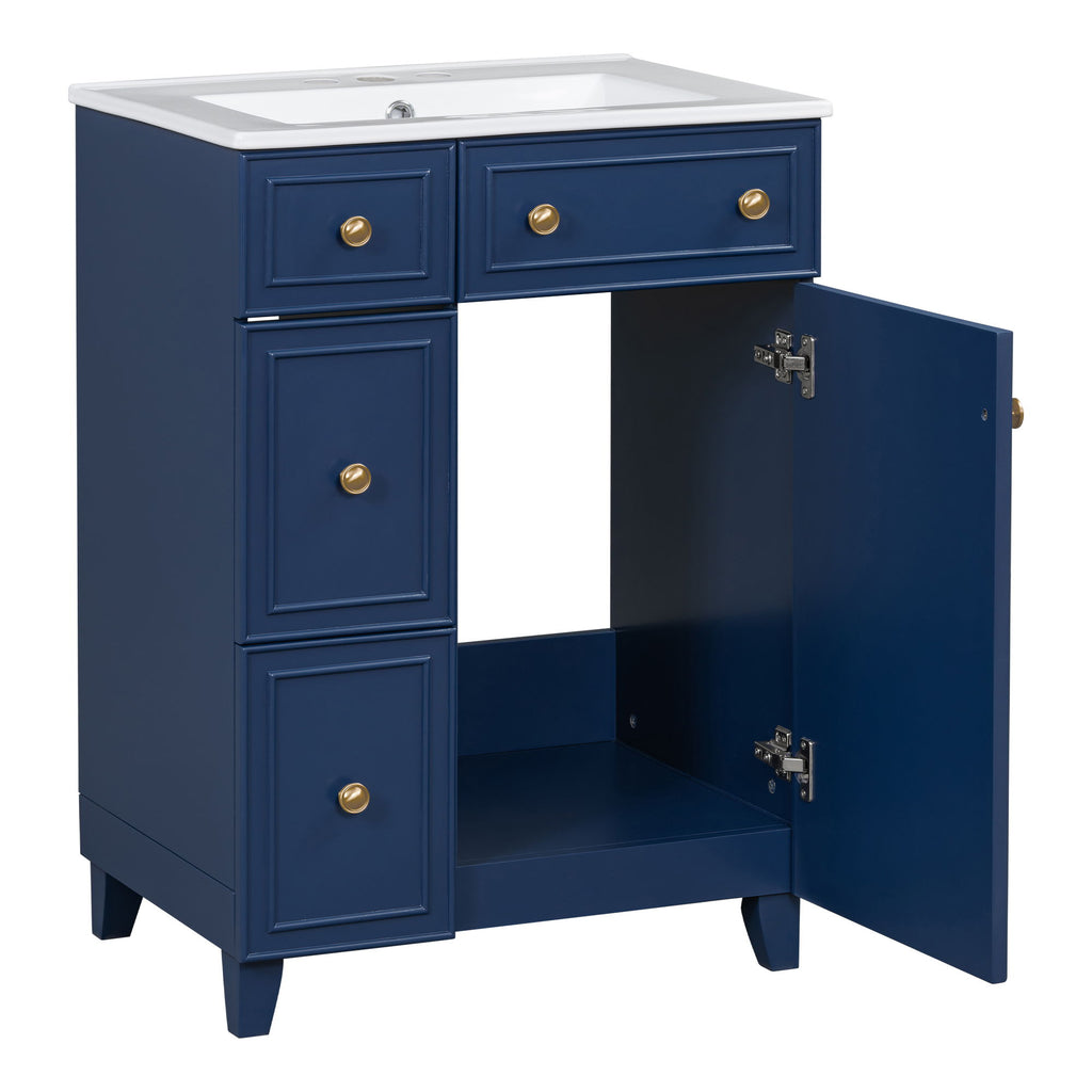 Transitional Style Bathroom Vanity Cabinet With Ceramic Sink