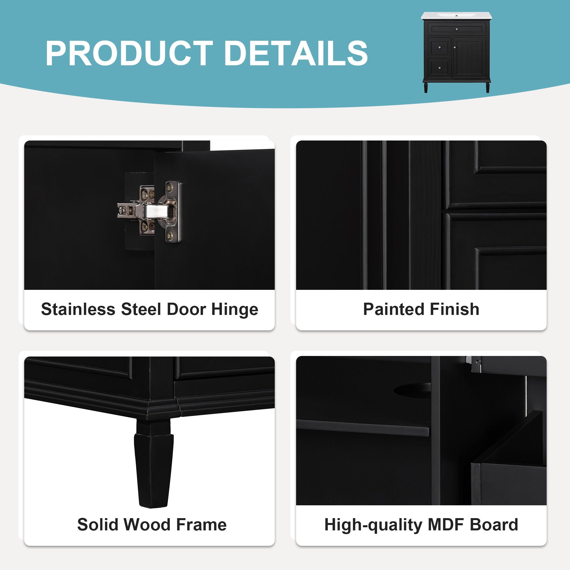 Modern Bathroom Vanity With Sink, Adjustable Shelf, Flip Drawer & 2 Drawers