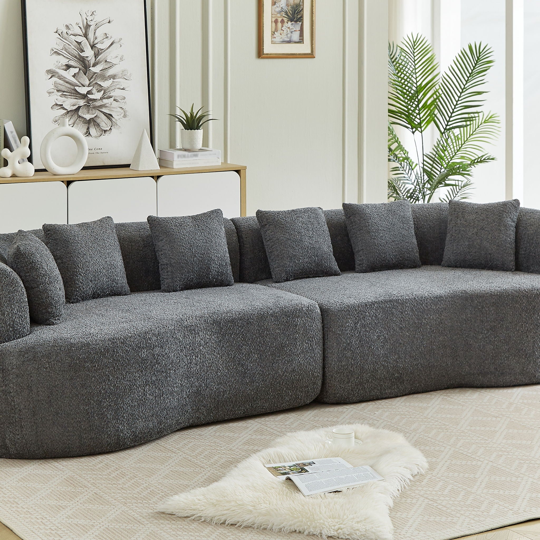 Curved Sectional Sofa With 6 Pillows
