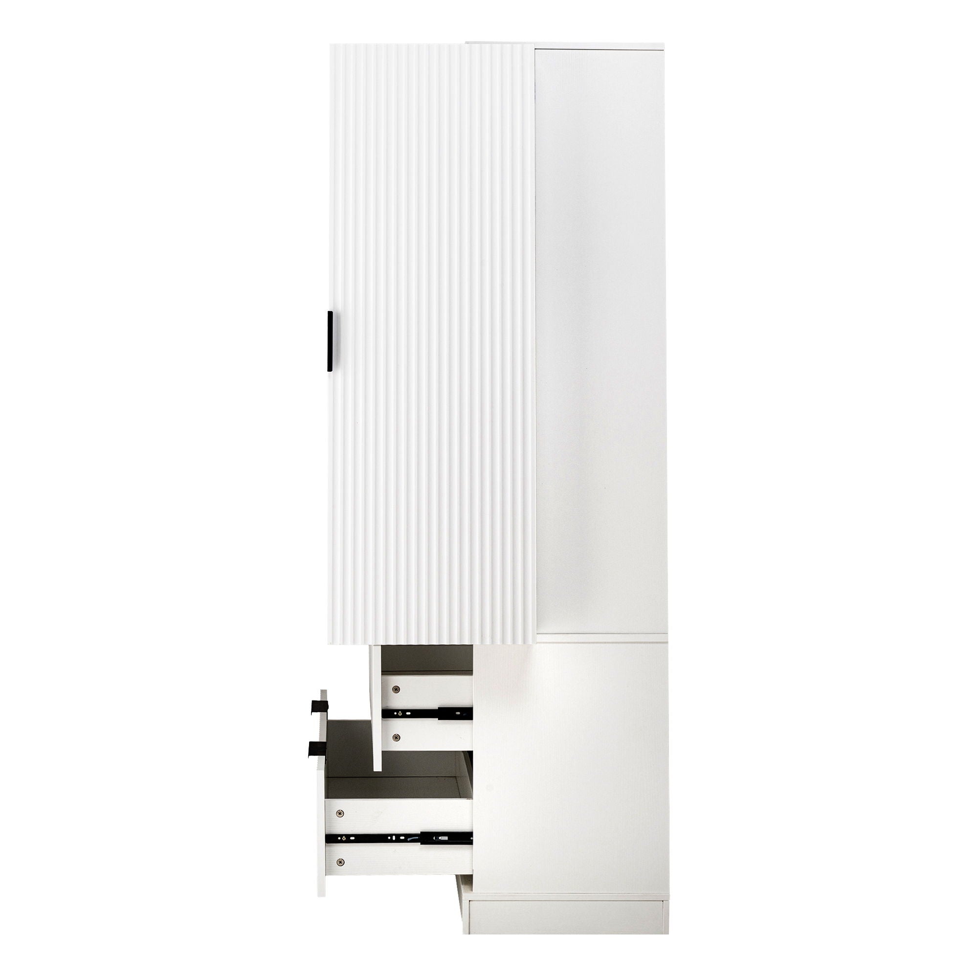 Fluted Kitchen Pantry Cabinet With 2 Large Drawers & 8 Door Spice Rack