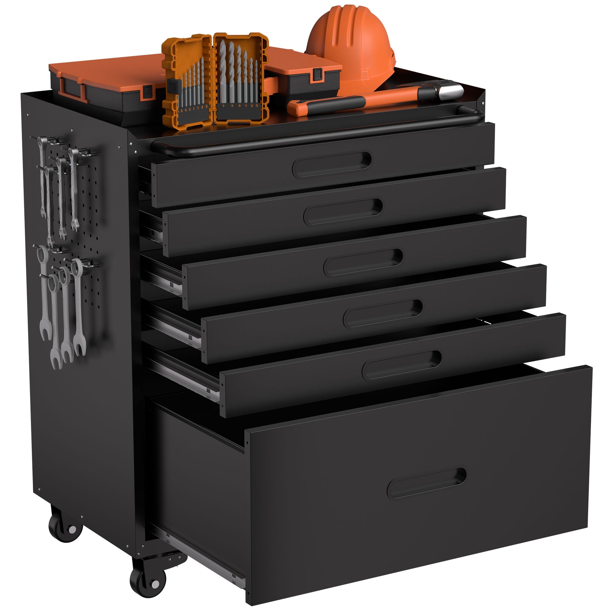 Rolling Tool Cabinet Heavy Duty Garage Storage With Lockable Doors & Drawers