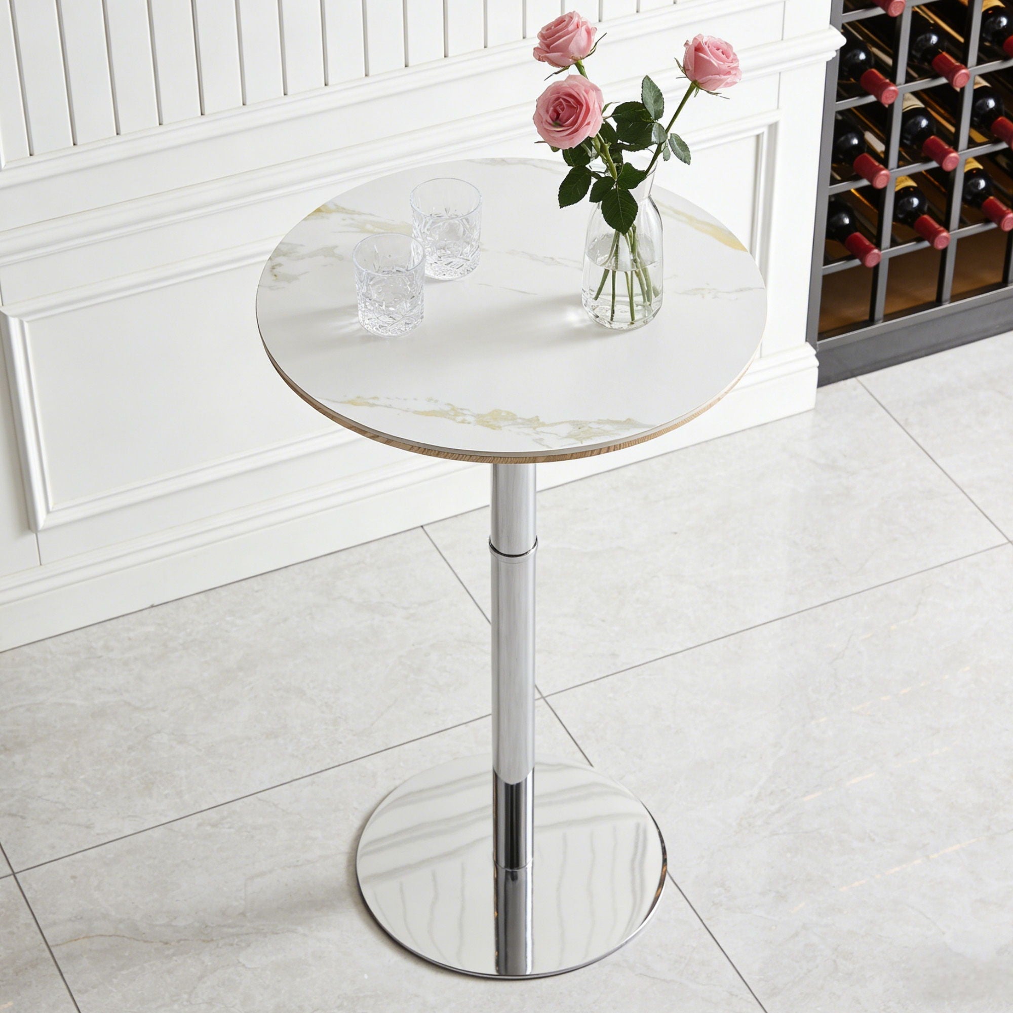 Circular Bar Table - White / Silver