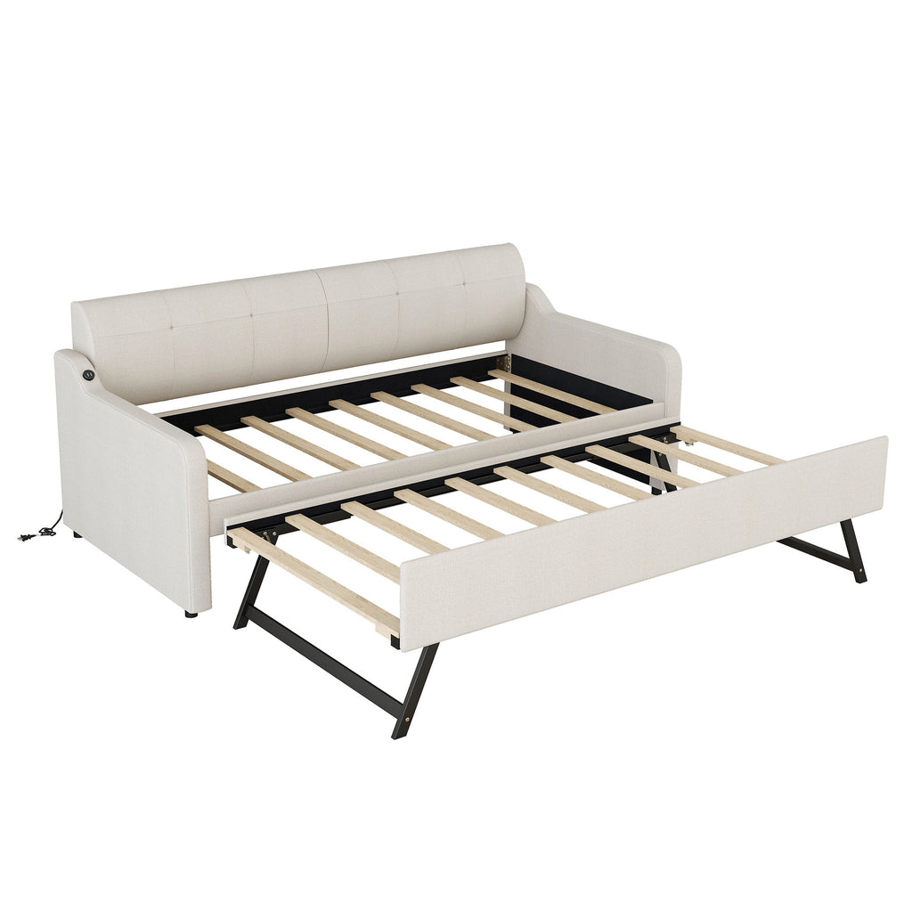 Upholstered Daybed With Trundle And USB Charging