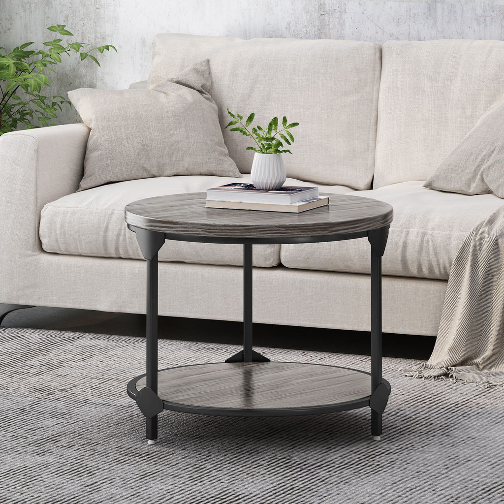 Coffee Table With Wood Patterned Tabletop And Iron Frame - Gray
