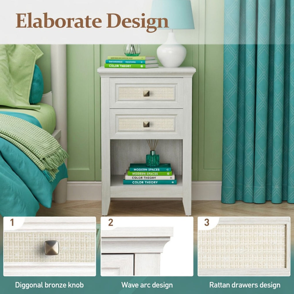 Nightstand With 2 Drawers Bedside Table