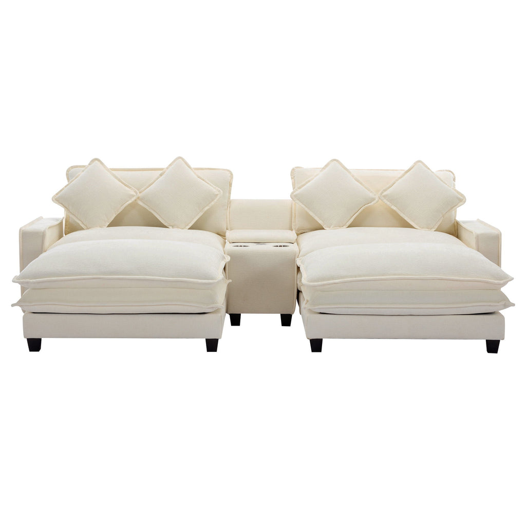 Sectional Sofa Upholstered Sofa With Two Removable Ottoman, Two USB Ports, Two Cup Holders And Large Storage Box For Living Room
