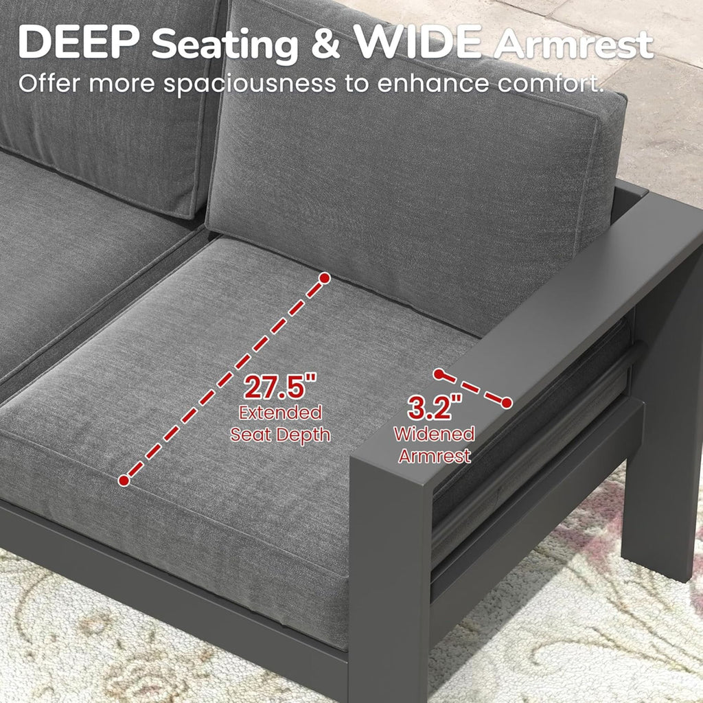All-Weather Patio Sofa With Cushions, 3 Seat Outdoor Couch