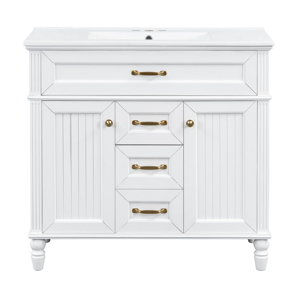 Bathroom Vanity With Sink, Flip-Out Top Drawer, Soft Close Doors, 2 Storage Drawers