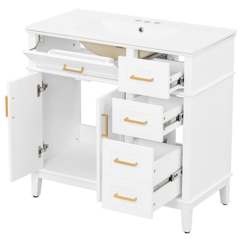 Modern Bathroom Vanity With Sink, Soft Close Doors, 4 Storage Drawers