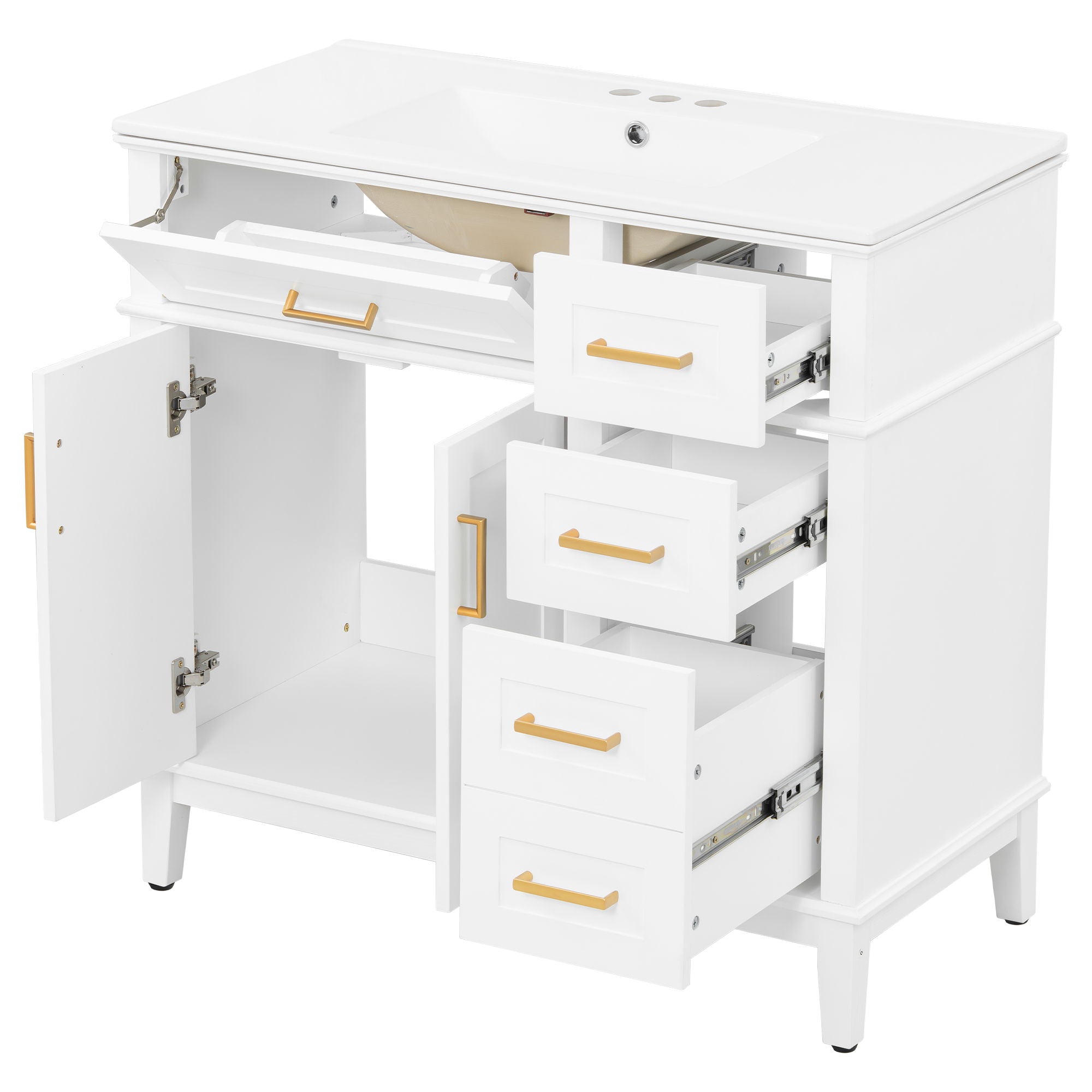 Modern Bathroom Vanity With Sink, Soft Close Doors, 4 Storage Drawers