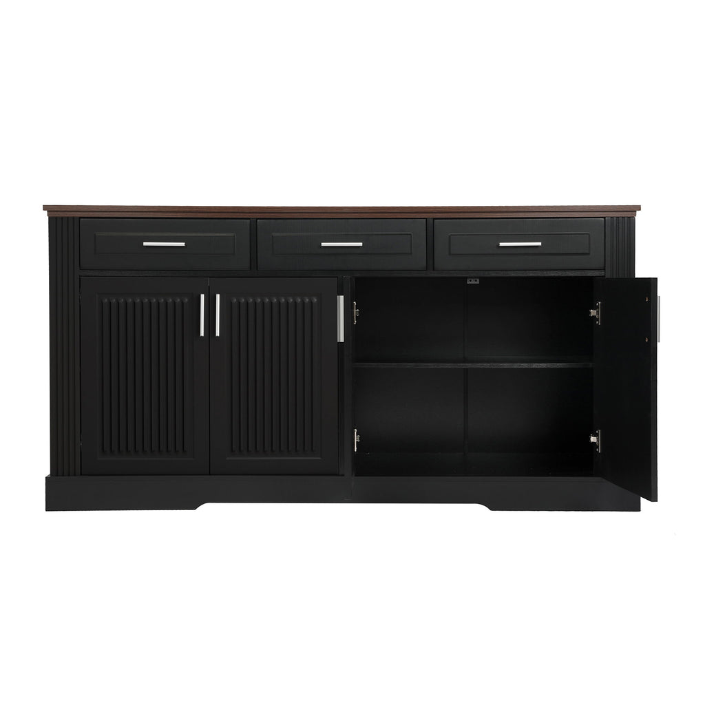Fluted Sideboard Buffet Cabinet With 4 Doors And 3 Drawers