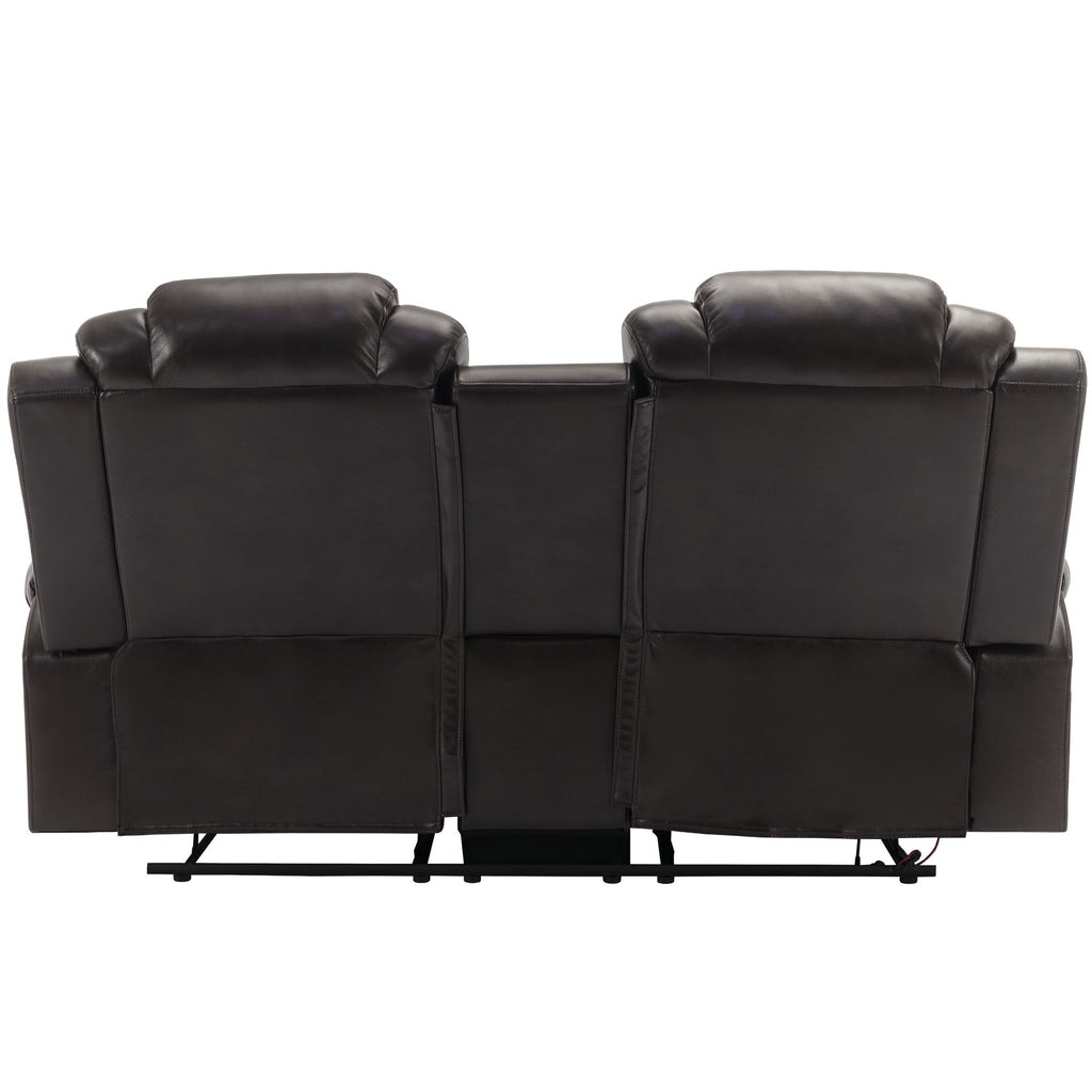 3 Pieces Recliner Sofa Sets Home Theater Seating Manual Recliner Chair With Center Console And LED Light Strip For Living Room