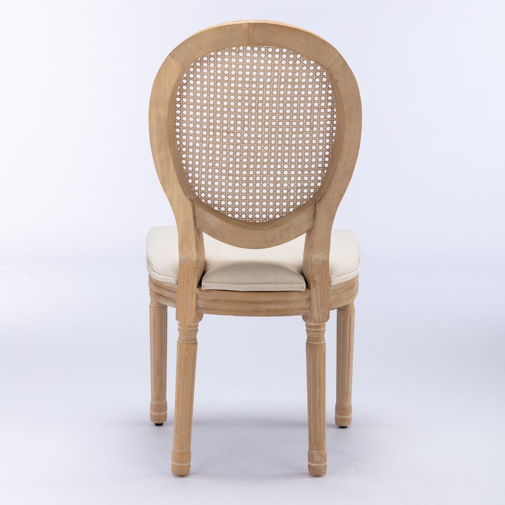 French Style Solid Wood Frame Antique Painting Fabric Rattan Back Dining Chair (Set of 2)