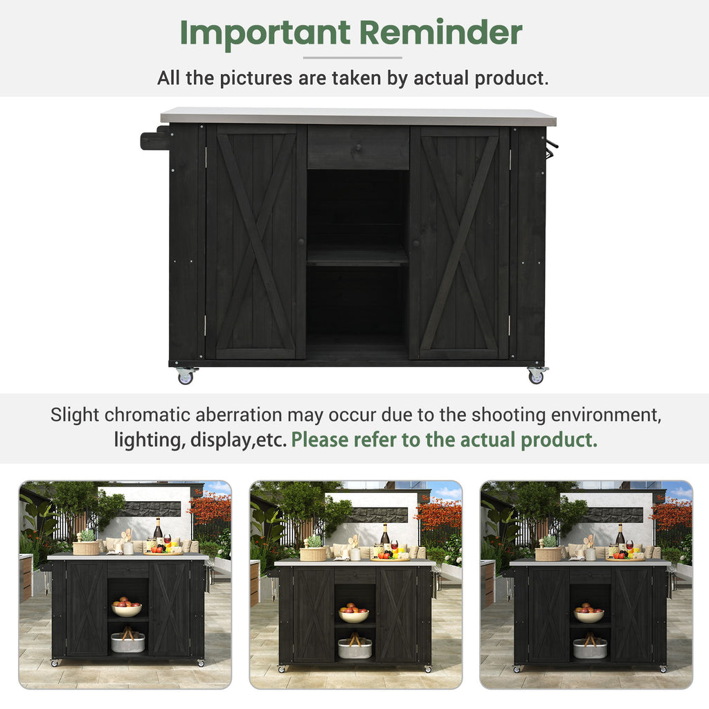 Outdoor Kitchen Island With Stainless Steel Top, Ample Storage Space, Towel And Spice Racks And A Bottle Opener