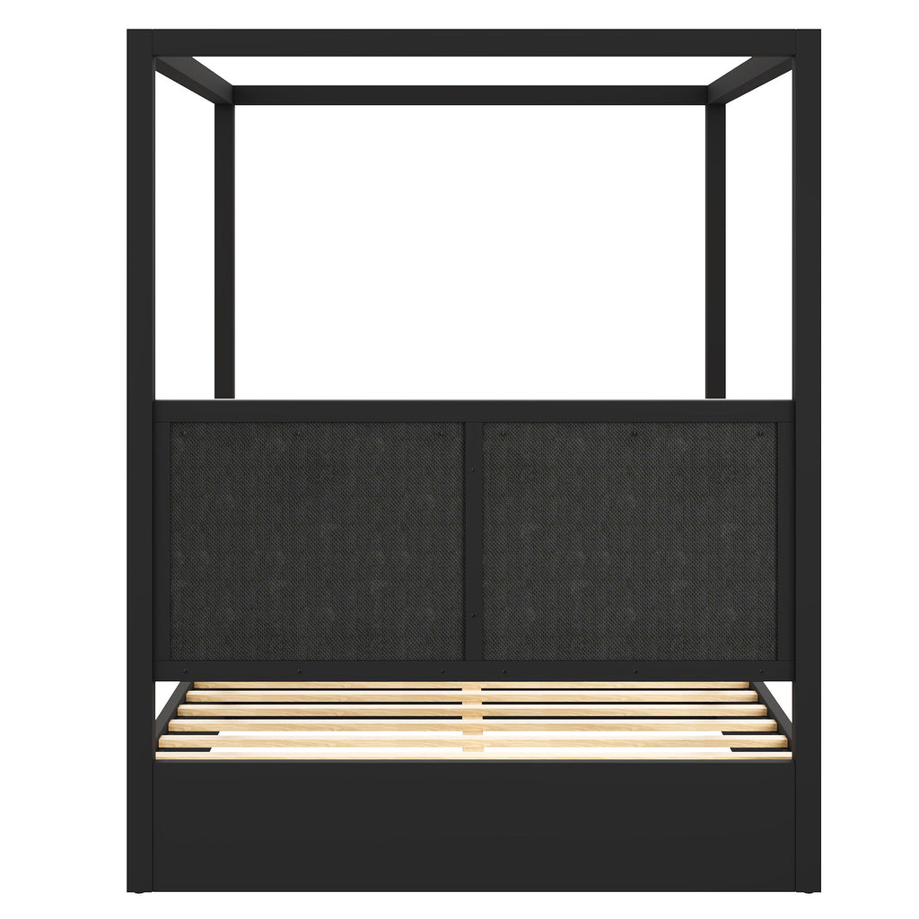 Canopy Platform Bed With Upholstered Headboard