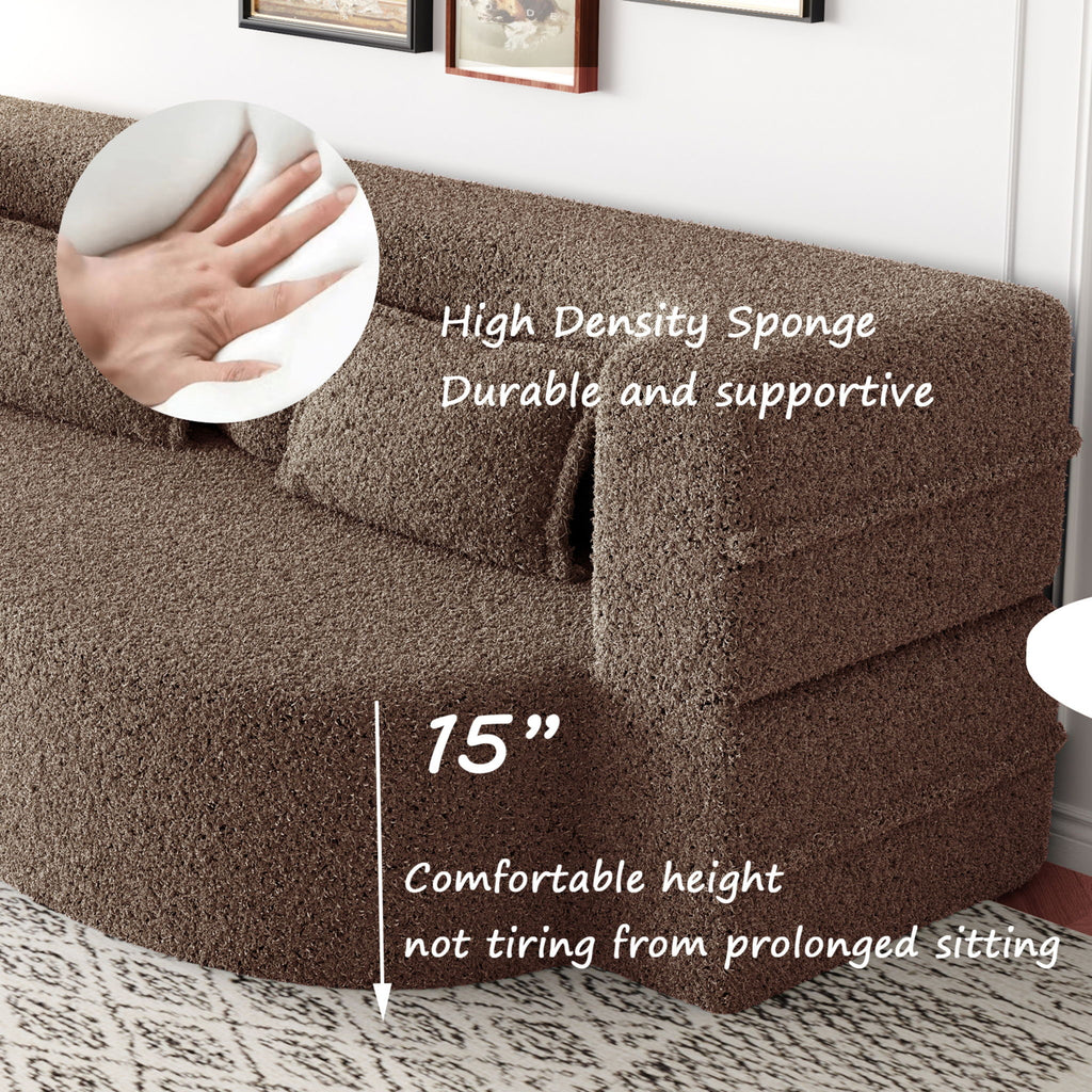 Modern Floor Sofa, With 2 Pillows, Convertible Teddy Fabric Foam Filled Bed