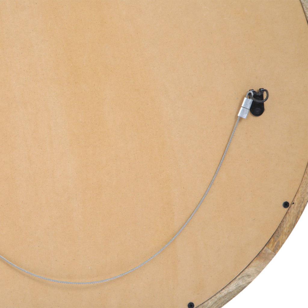 Mango Wood Round Mirror With Glass Surface - Natural