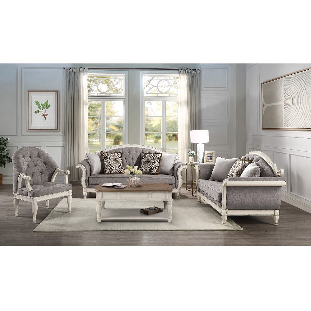 Florian - Chair - Gray Fabric & Antique White