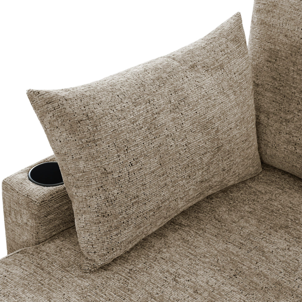 U-Shaped Sectional Sofa Bed With Storage, Charging Ports, And Cup Holders - Brown