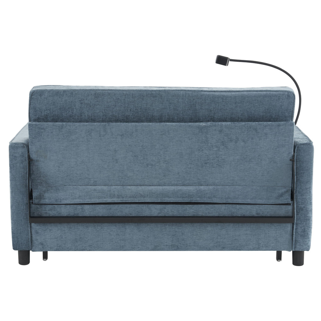 Pull-Out Sleeper Sofa With Reversible Backrest Cushion, Side Pockets, 2 USB Ports And A Phone Holder For Living Room