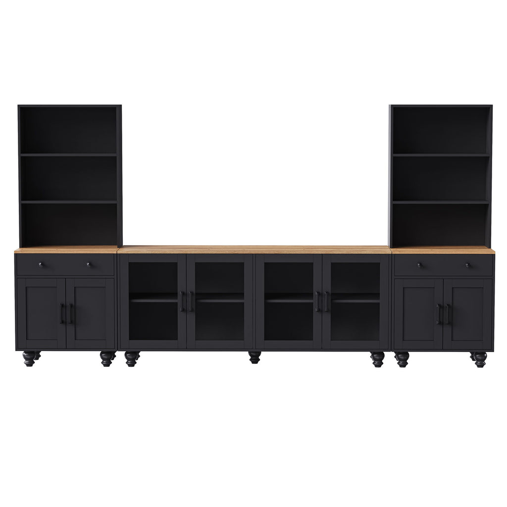 Farmhouse TV Stand With Solid Wood Gourd Shaped Legs For TVs Up To 70"