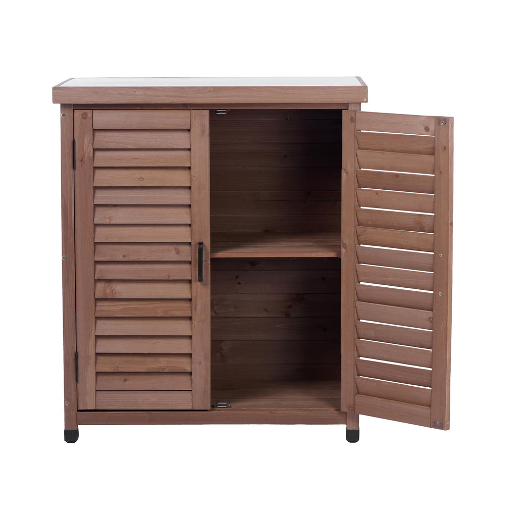 Potting Bench With Storage Cabinet And Metal Table Top For Outdoor