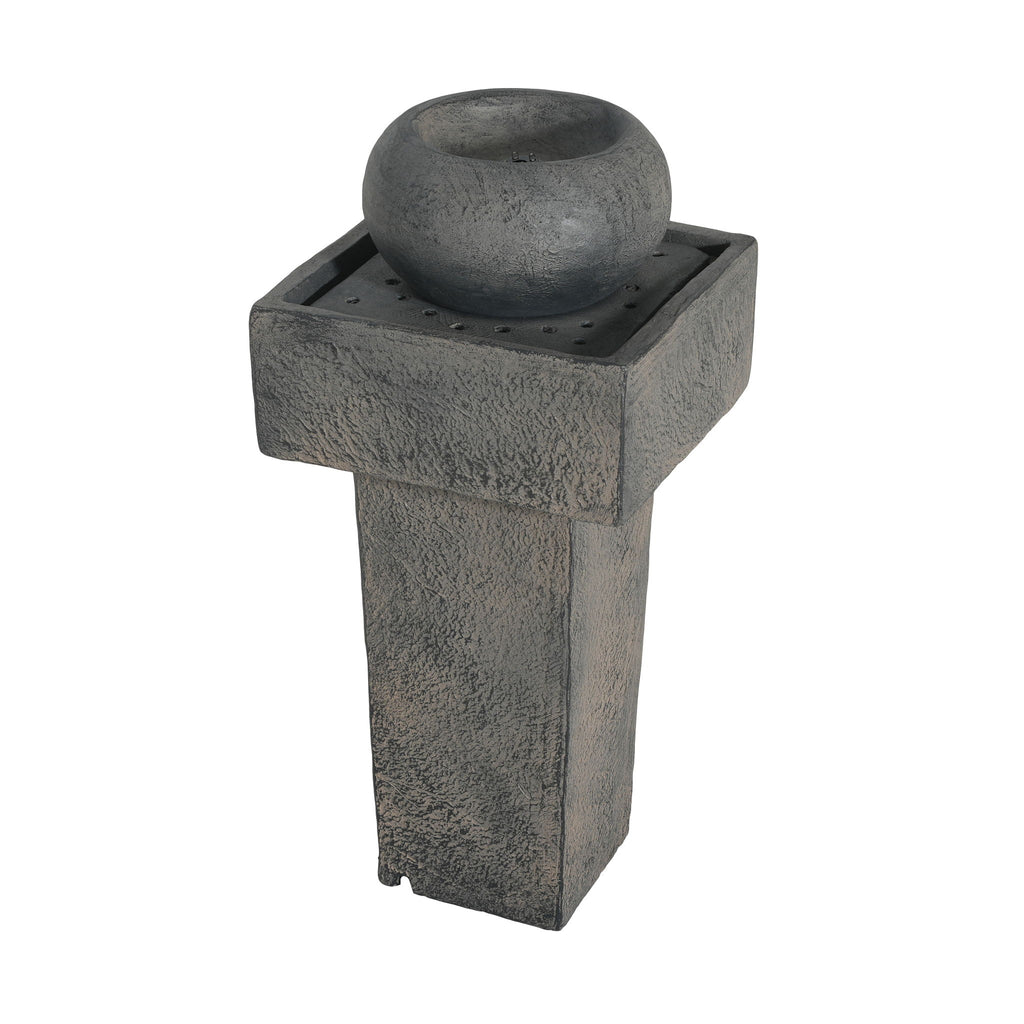 Minimalist Column Fountain With LED Lighting, Outdoor Decor For Patio, Porch And Garden - Gray