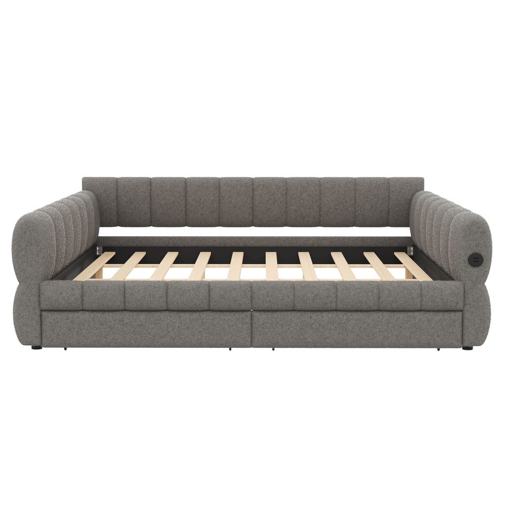 Upholstered Platform Bed With USB Charging And 2 Storage Drawers