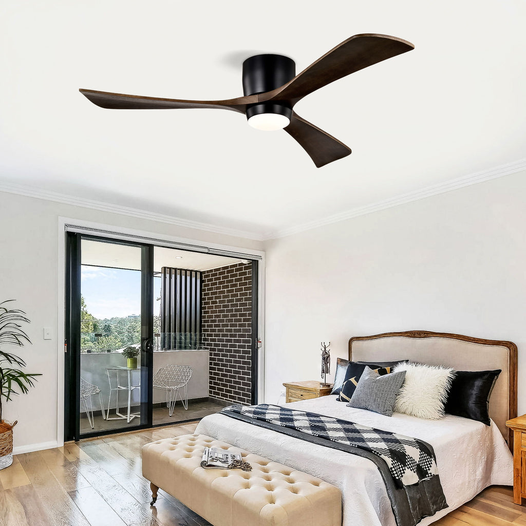Flush Mount Blades Ceiling Fan With Lights Remote Control, Quiet DC Motor, 6 Speed, Reversible Ceiling Fan For Living Room - Matte Black
