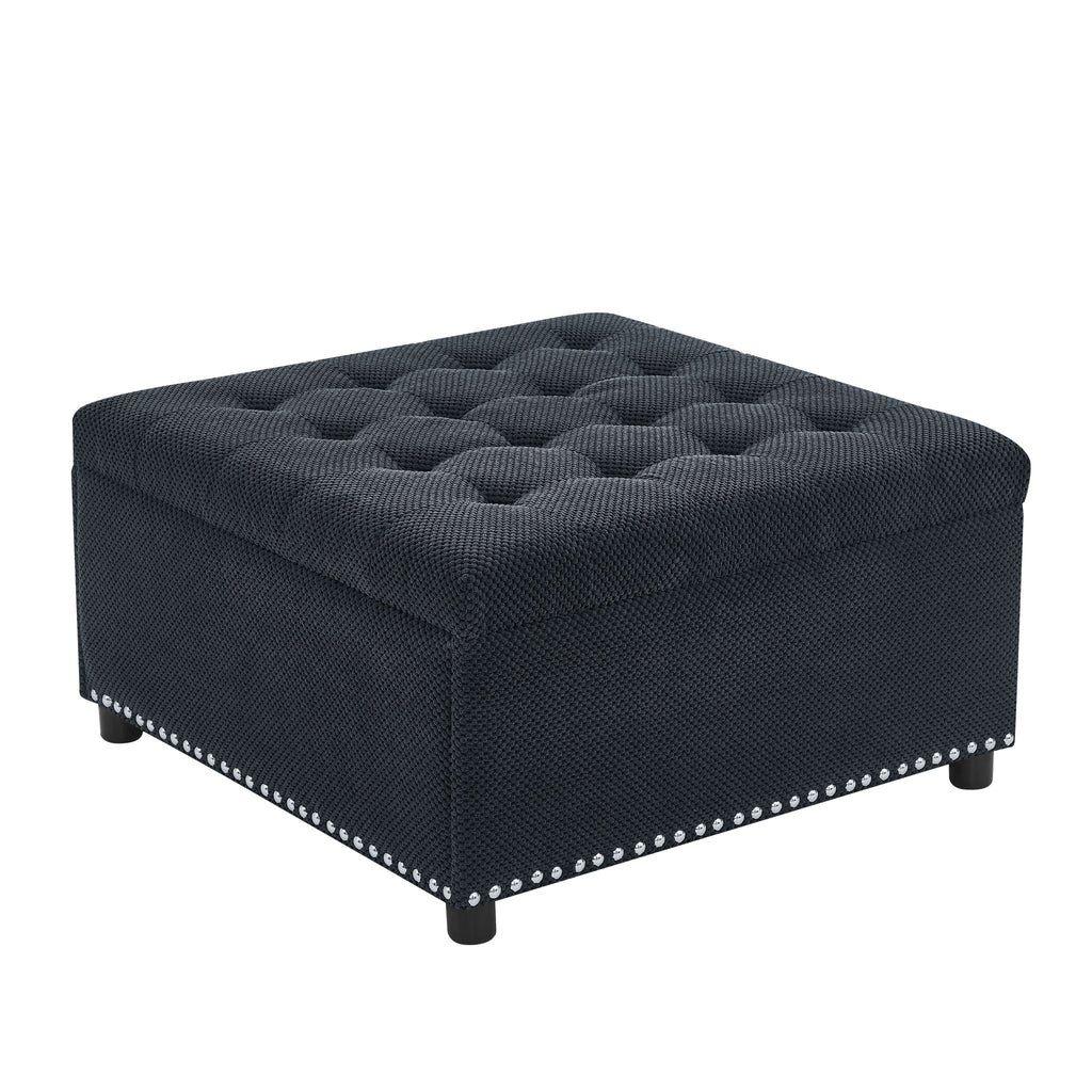 Square Tufted Storage Ottoman With Nailhead Trim